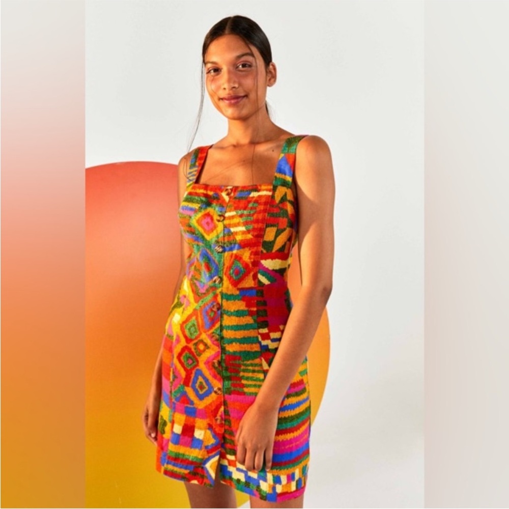 Farm Rio summer patches linen mini dress- worn once!